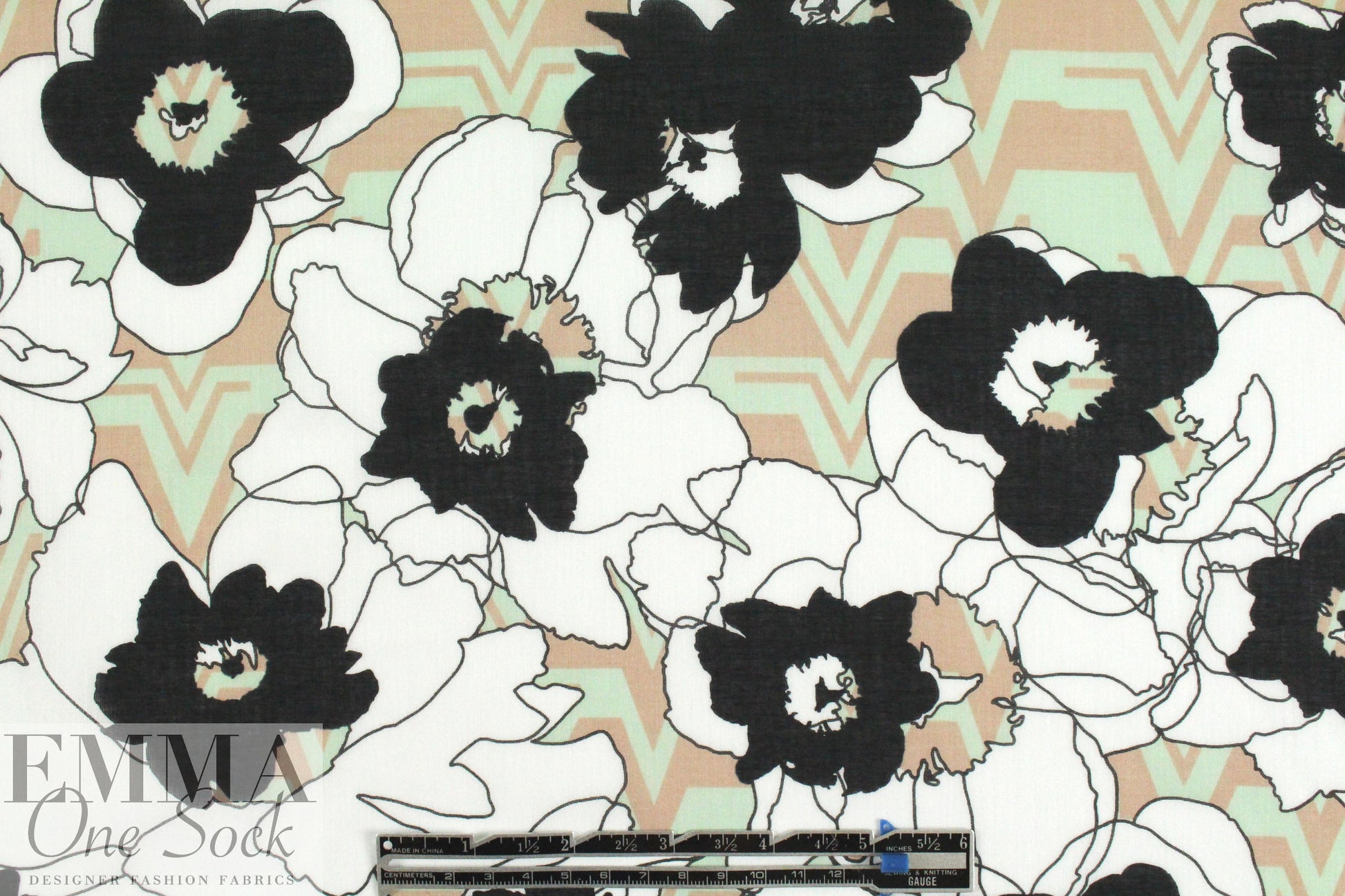 French flowers and chevron graphic cotton voile