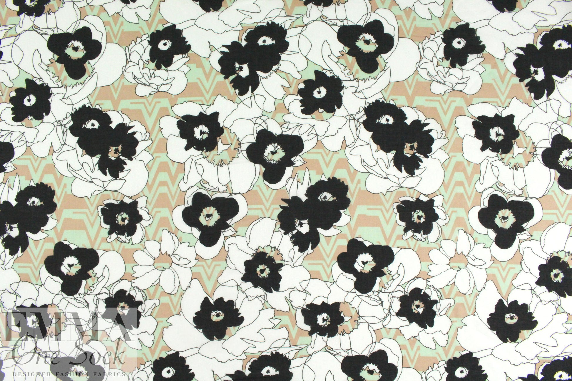 French flowers and chevron graphic cotton voile 1.33 yd