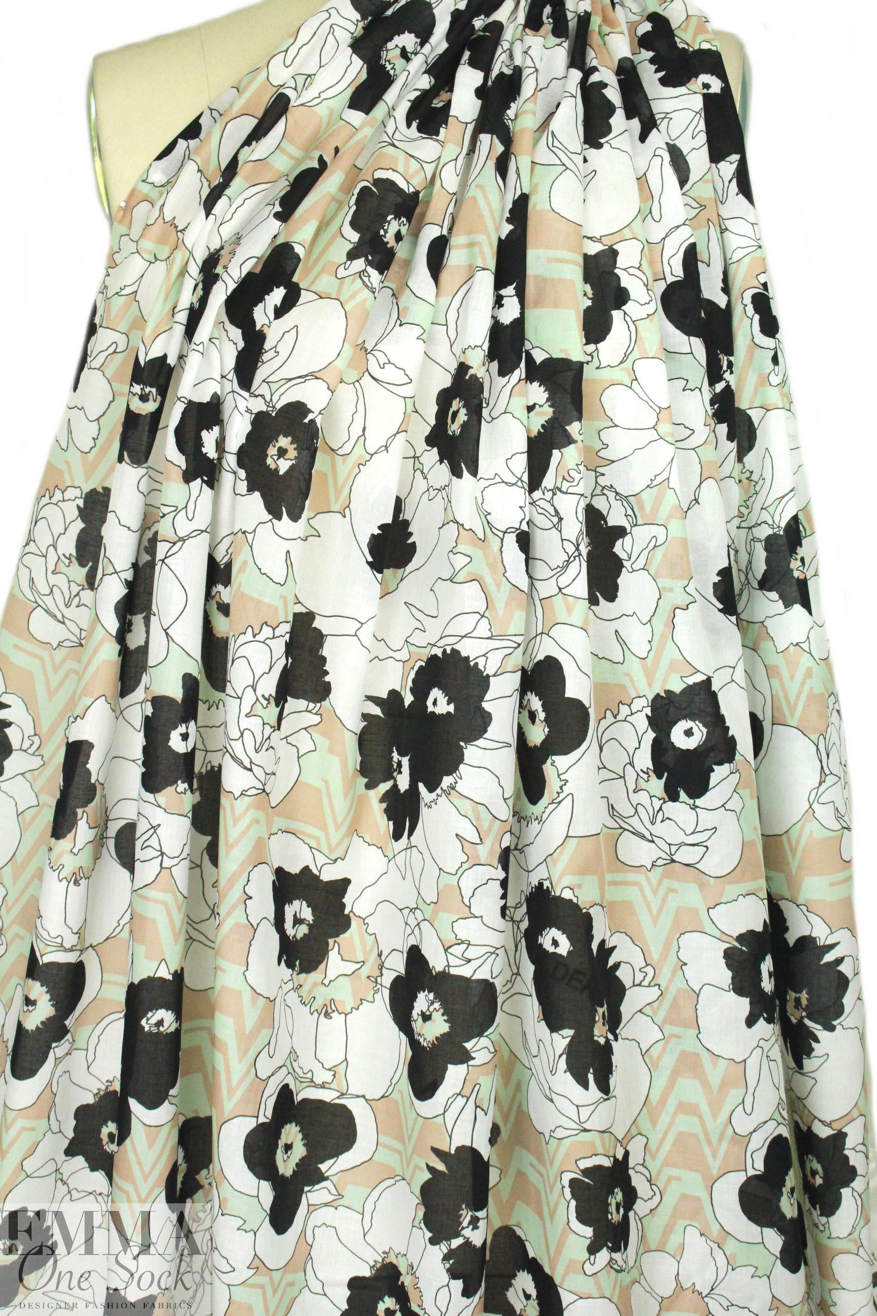 French flowers and chevron graphic cotton voile