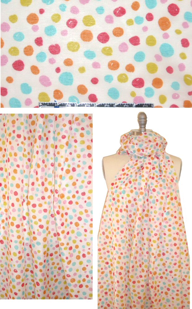 French colorful dots on white cotton voile 1 yard
