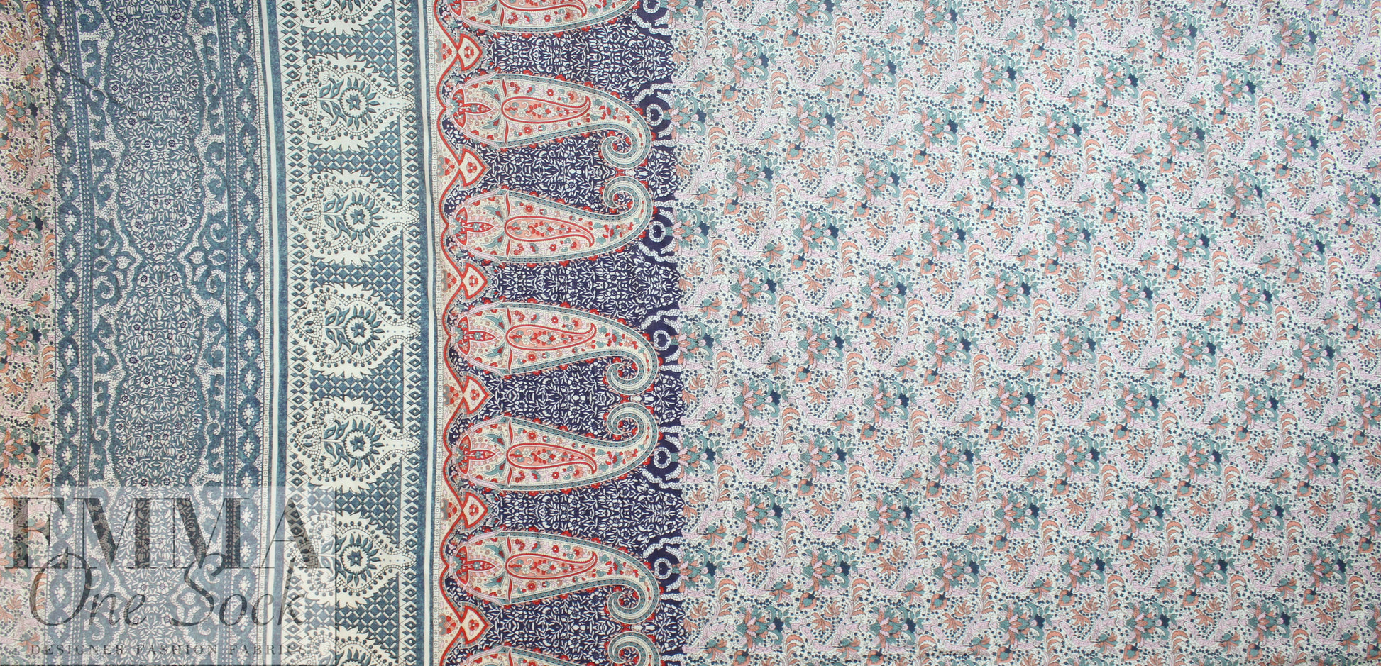 French bordered decorative paisley cotton voile