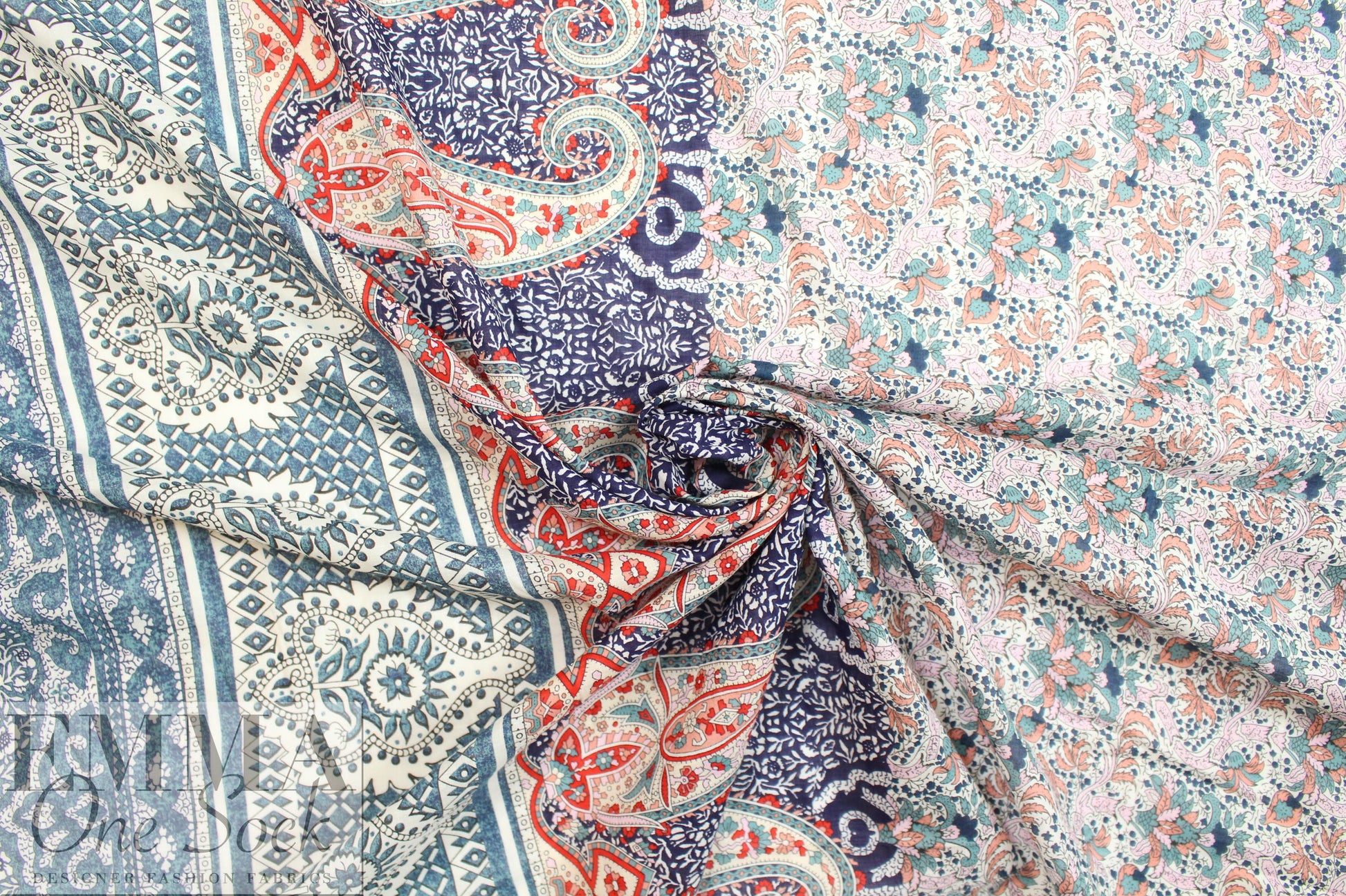 French bordered decorative paisley cotton voile