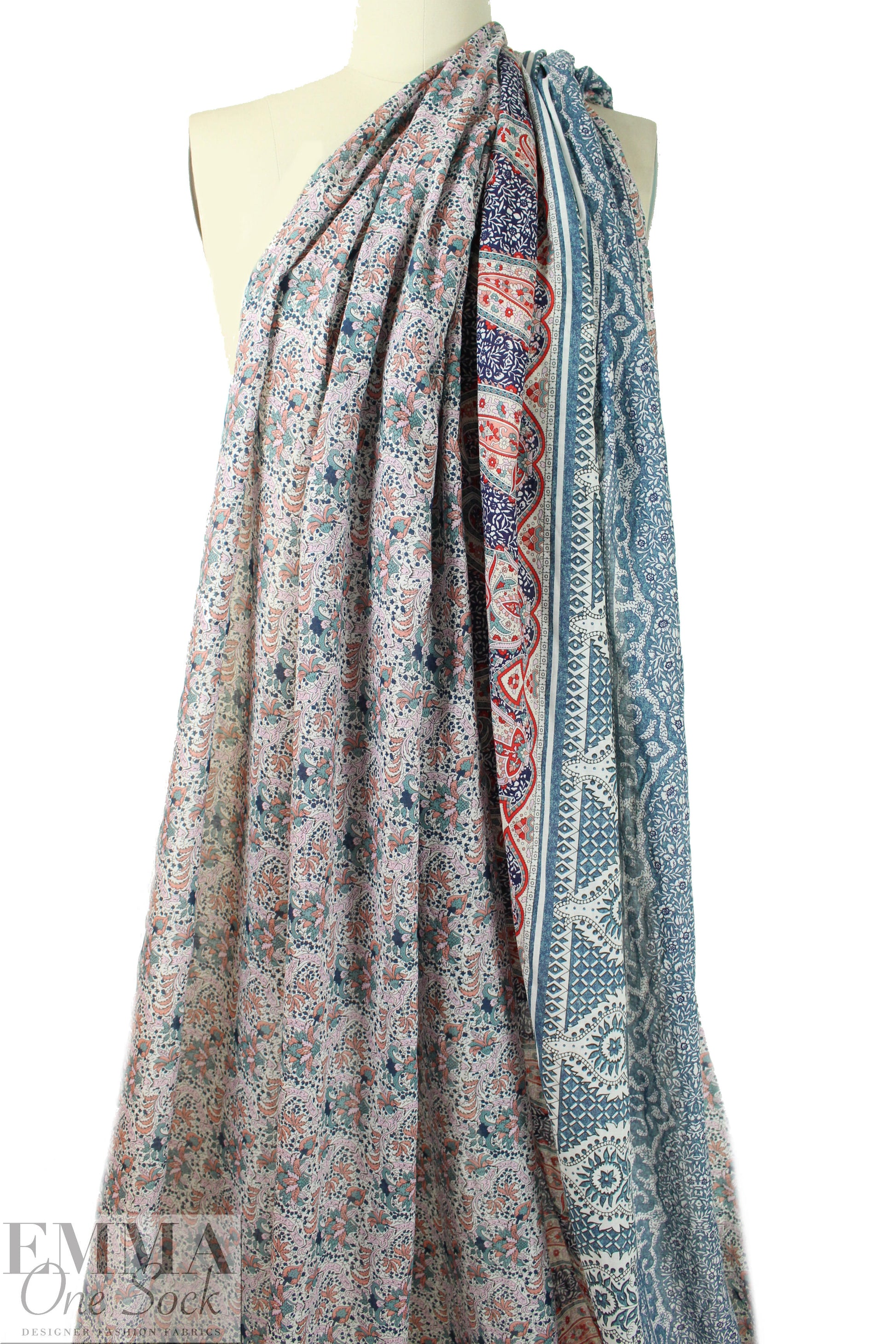 French bordered decorative paisley cotton voile