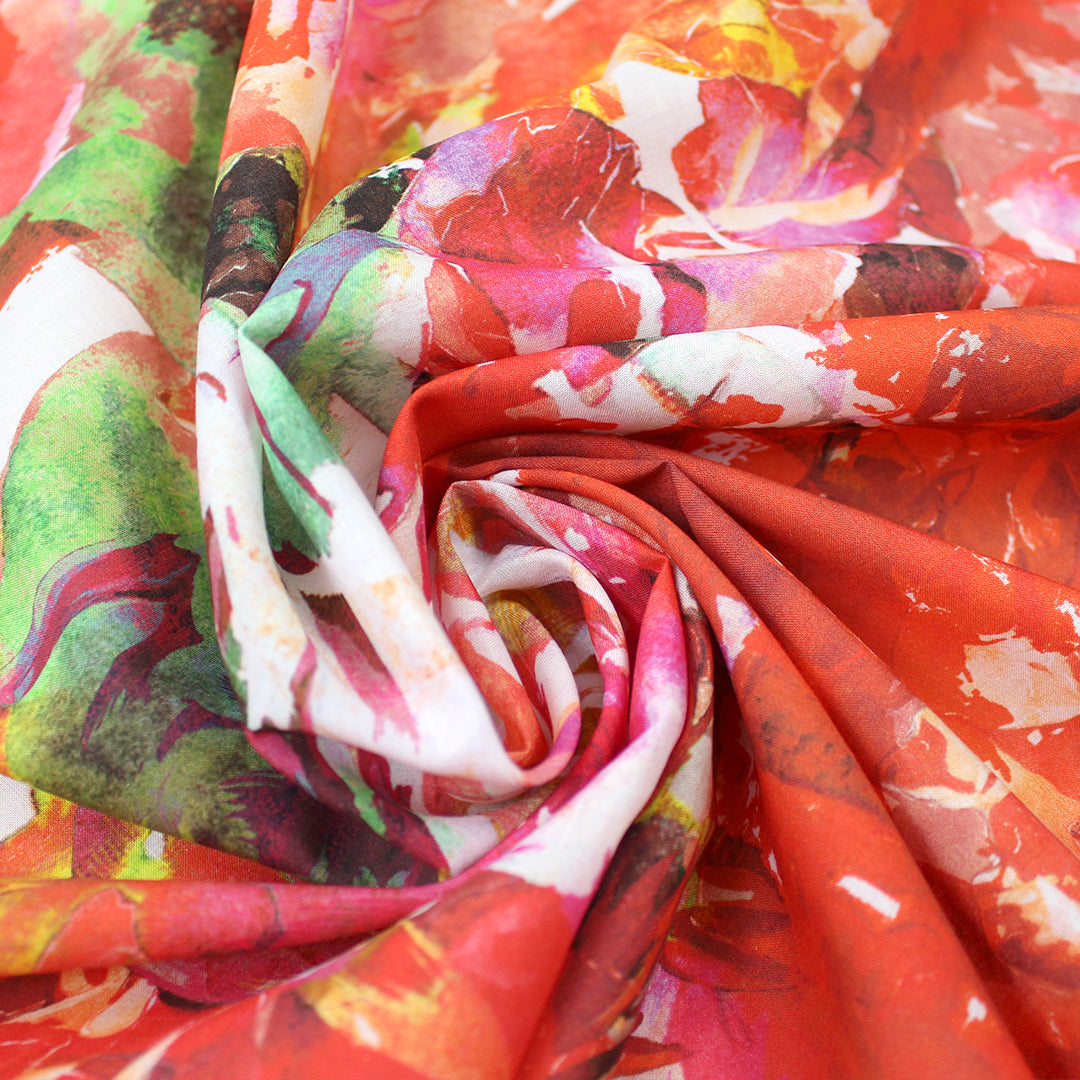 Italian top designer 'rosy romance' floral cotton voile 2 yd