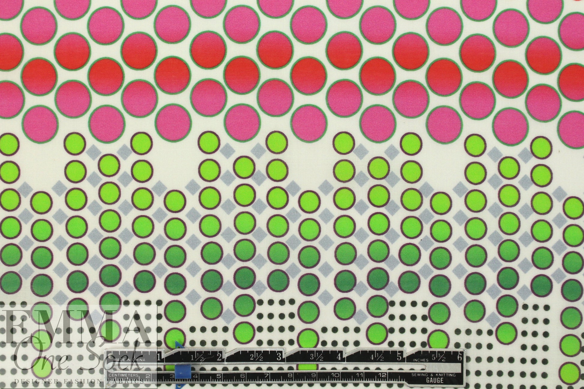 Italian pink/lime/plum dotty panel print cotton voile .75 yds