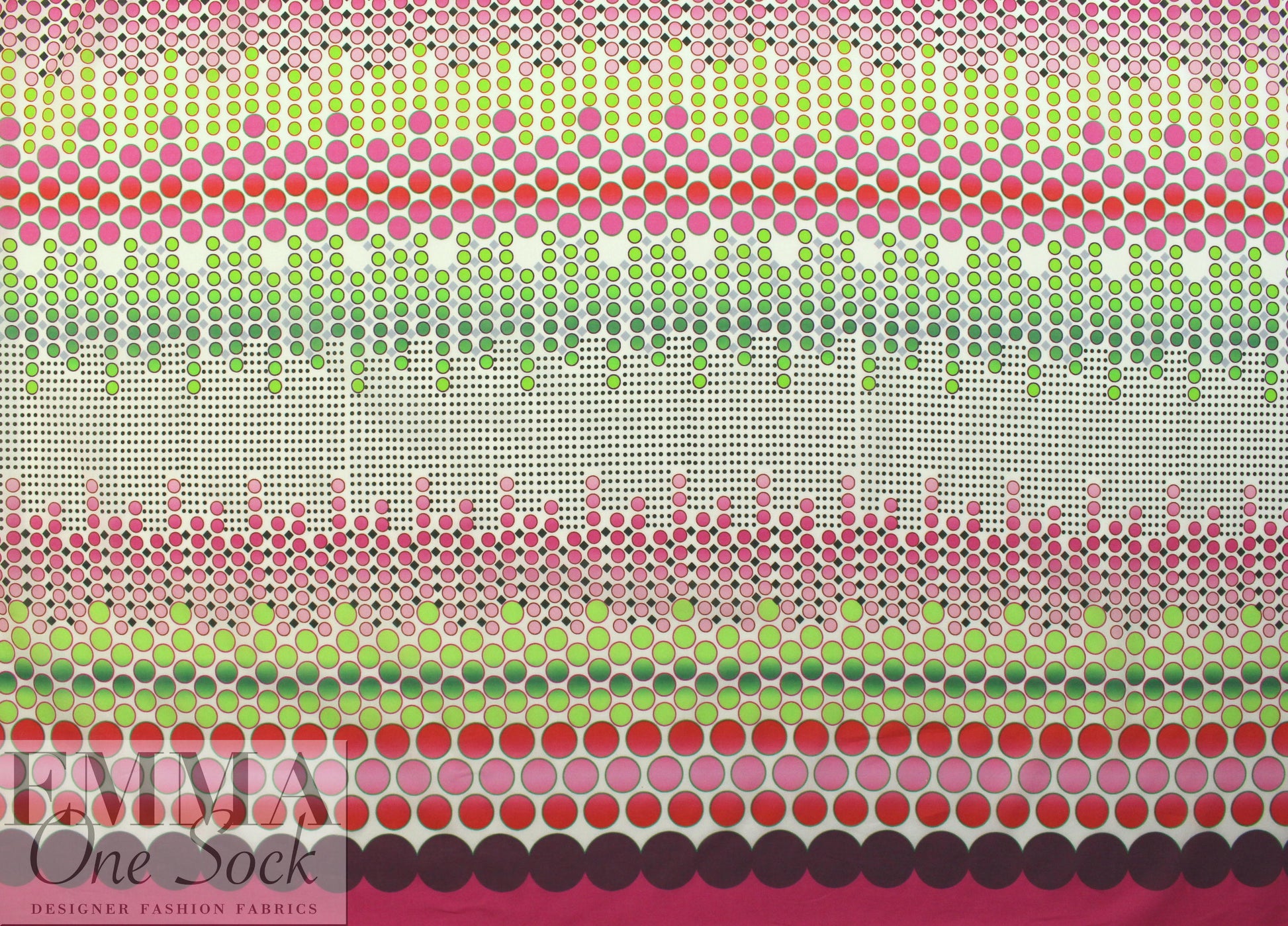 Italian pink/lime/plum dotty panel print cotton voile .75 yds