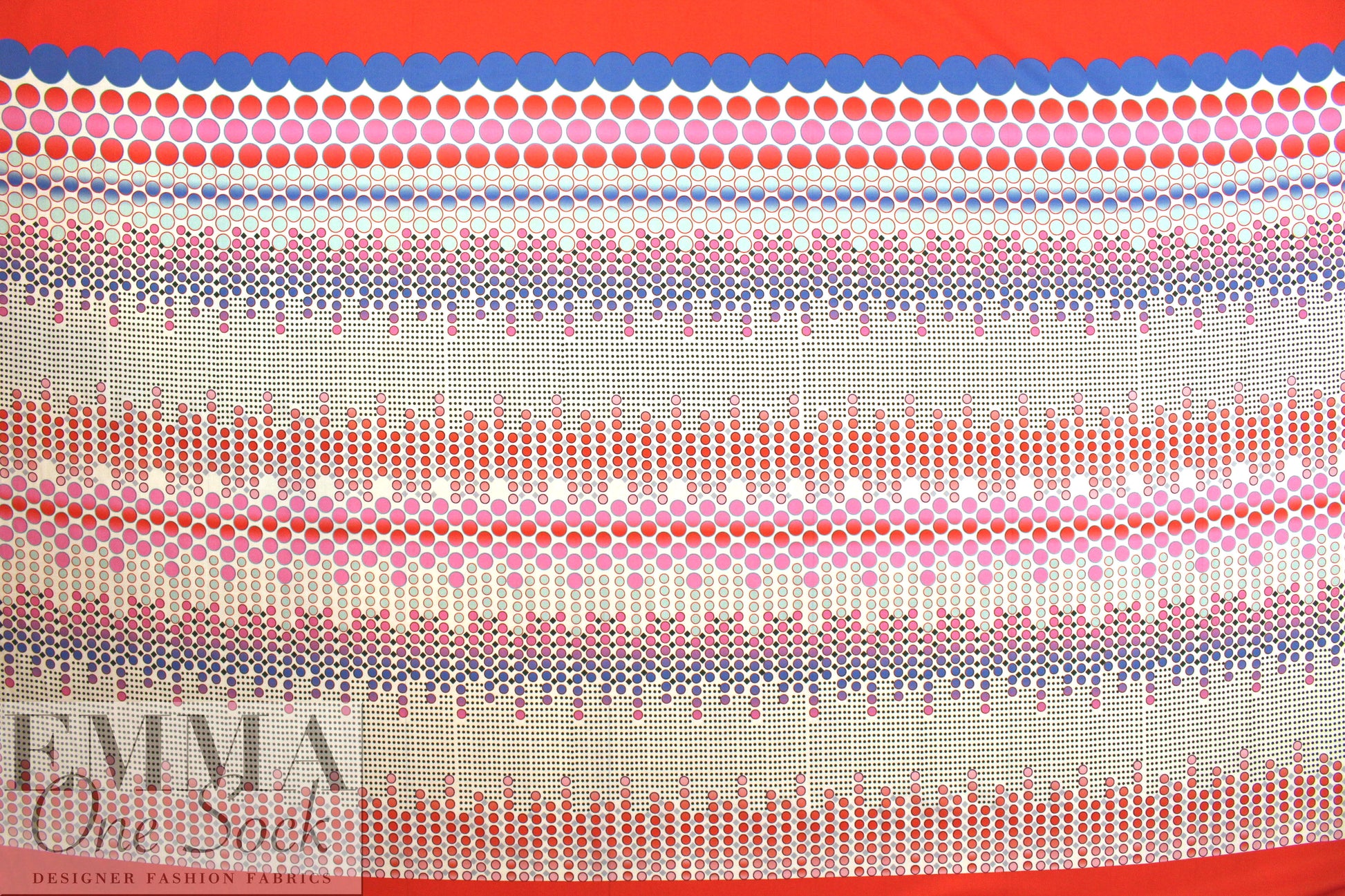 Italian red/blue/aqua dotty panel print cotton voile 1 yard