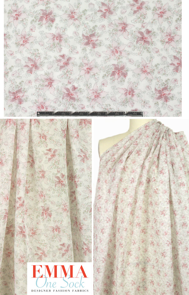 NY designer vintage floral cotton voile 4 yds Minor Flaw