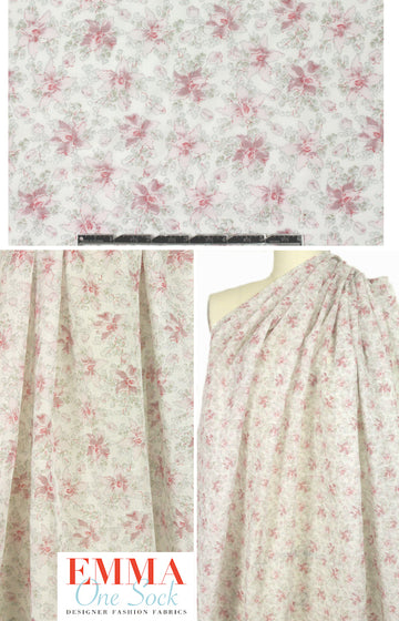 NY designer vintage floral cotton voile 4 yds Minor Flaw