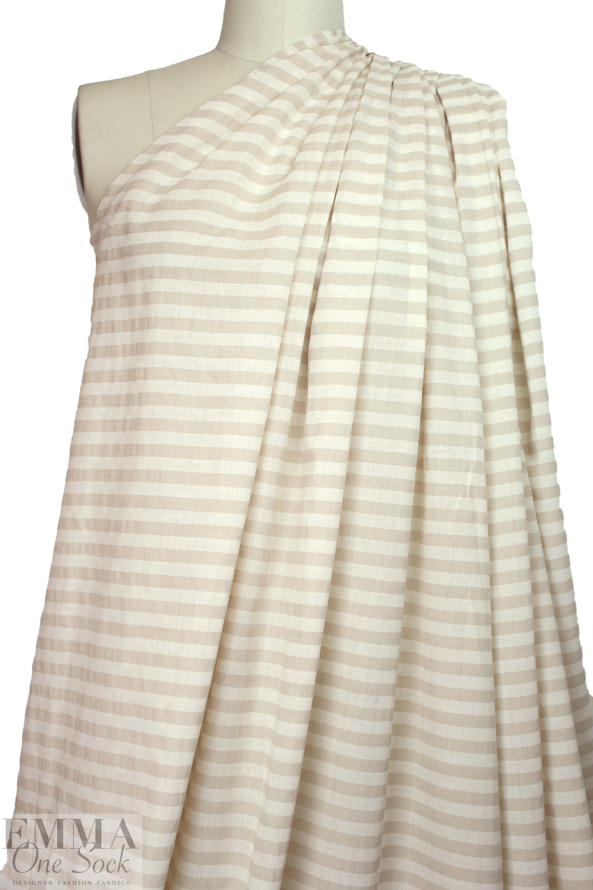 Italian cotton yarn-dye striped voile - beige/natural