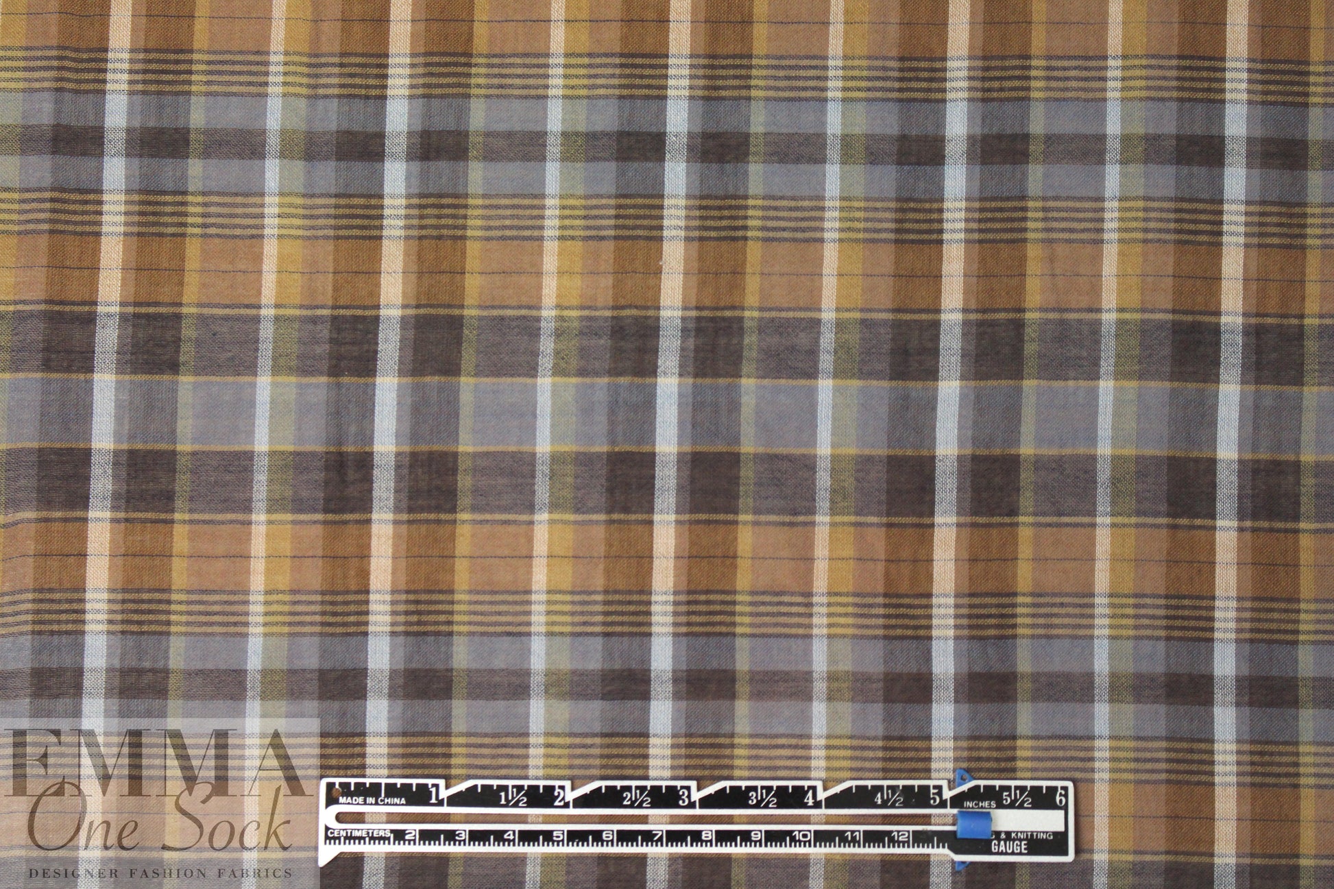 Italian acorn/slate/indigo plaid cotton voile