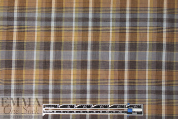 Italian acorn/slate/indigo plaid cotton voile