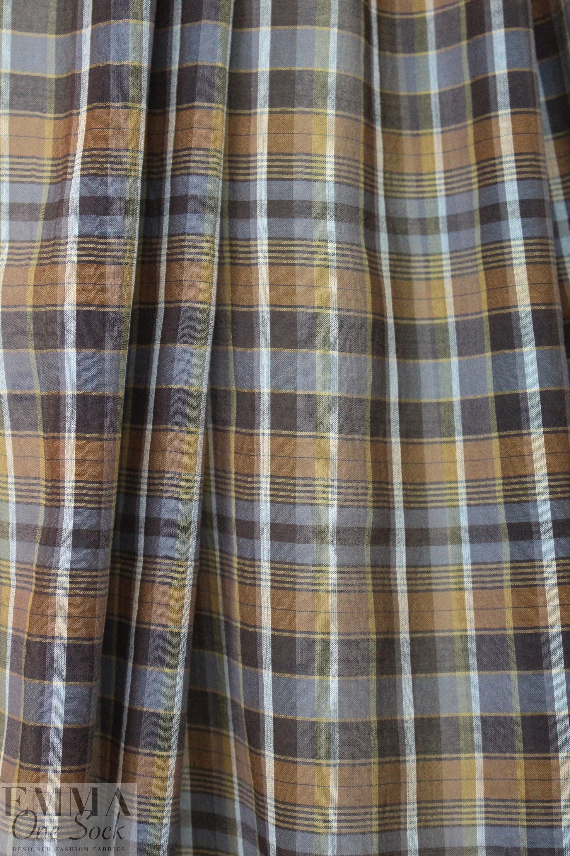 Italian acorn/slate/indigo plaid cotton voile