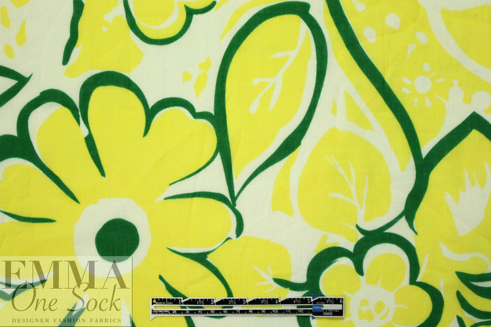 NY designer lemon/pine floral cotton voile woven 1.75 yd