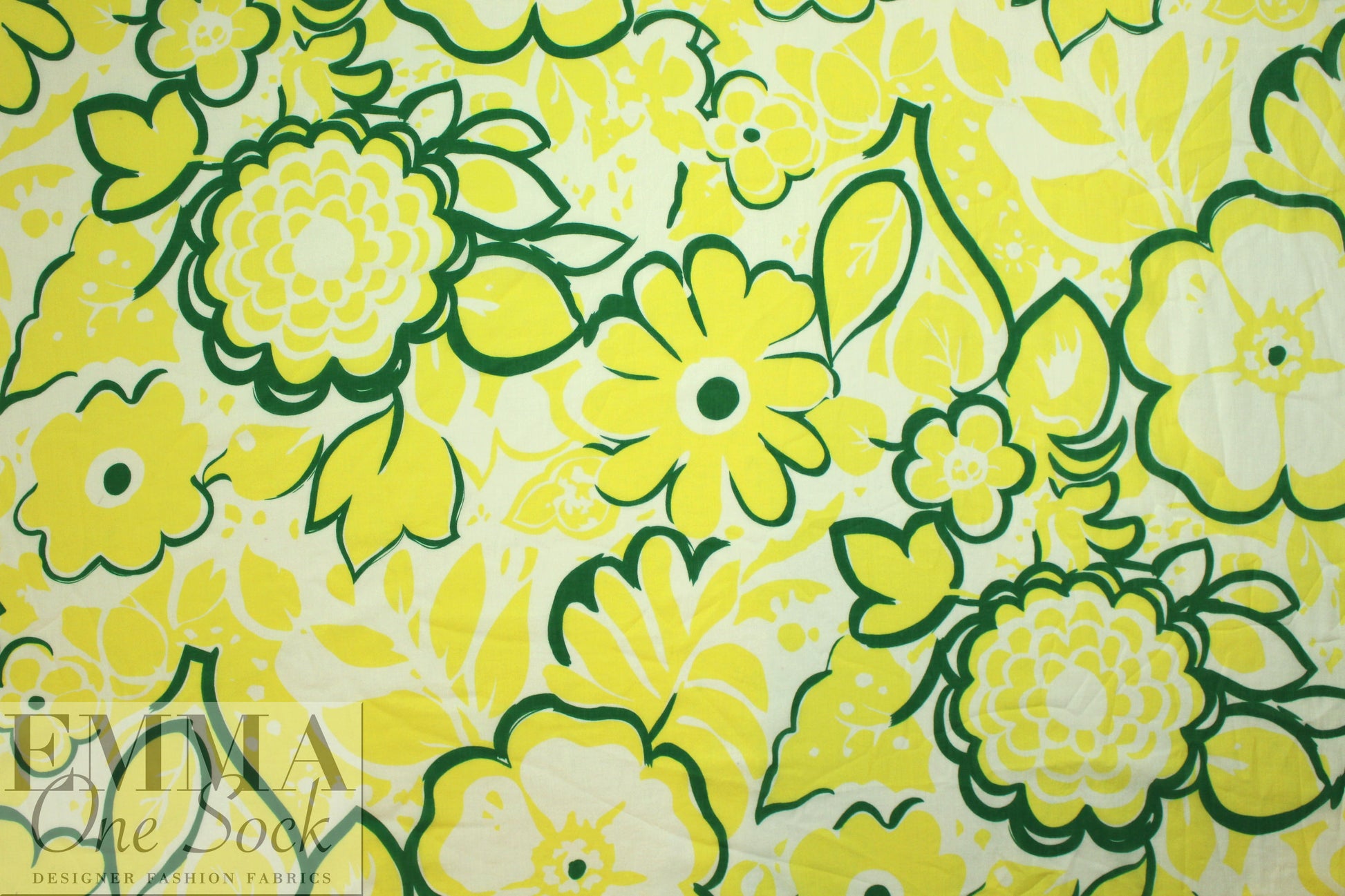 NY designer lemon/pine floral cotton voile woven 1.75 yd