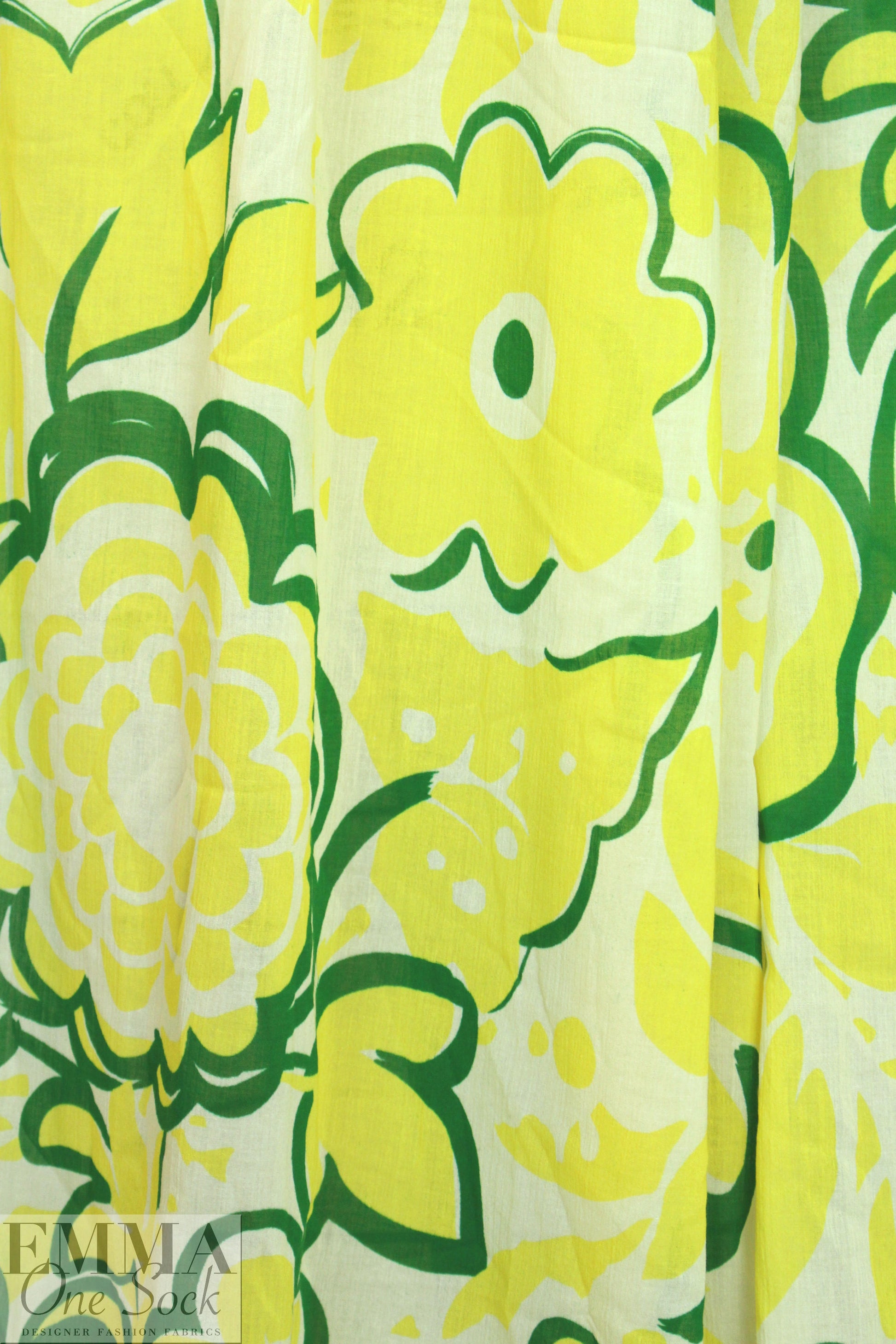 NY designer lemon/pine floral cotton voile woven 1.75 yd