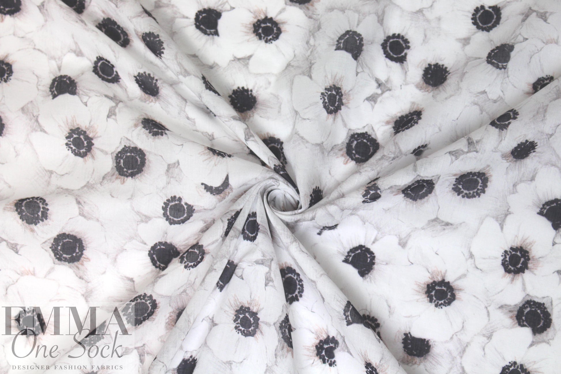 Mi11y white poppies cotton voile