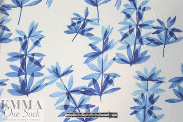 NY designer blue leaf silhouette cotton voile