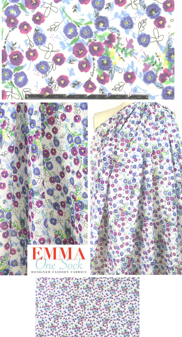 Italian little purple flowers cotton voile