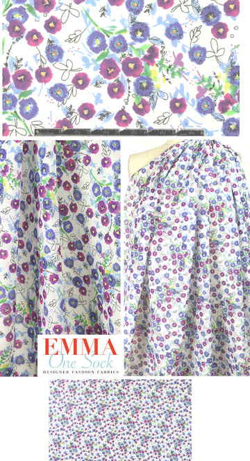 Italian little purple flowers cotton voile