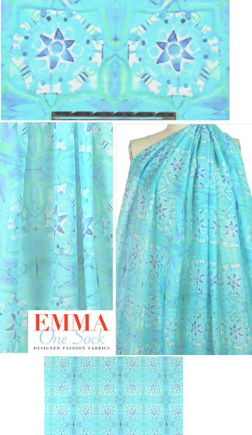 Italian turquoise watercolor graphic cotton voile