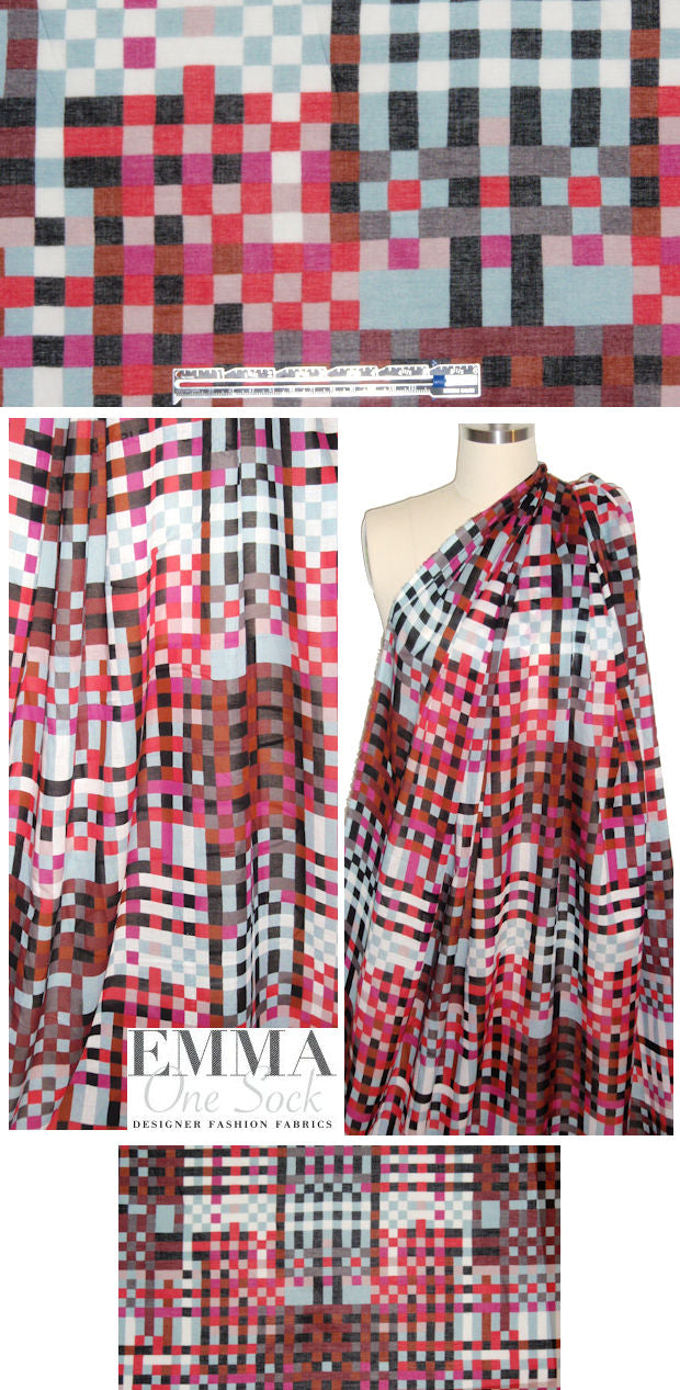 Italian checkered graphic cotton/silk voile 1.25 yds