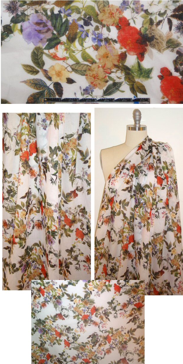 Italian pretty floral cotton voile - poppy/lavender