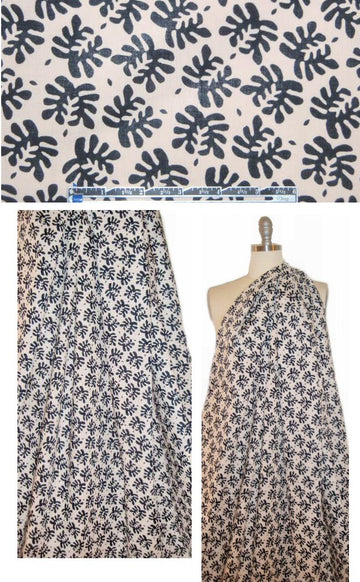 French midnight/antique white motif cotton woven