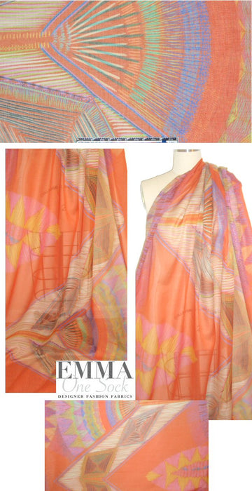 Italian tangerine linear graphic cotton voile