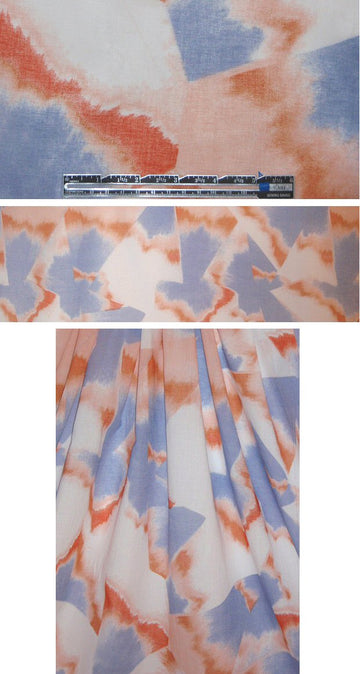 wisteria/peach/white abstract cotton voile