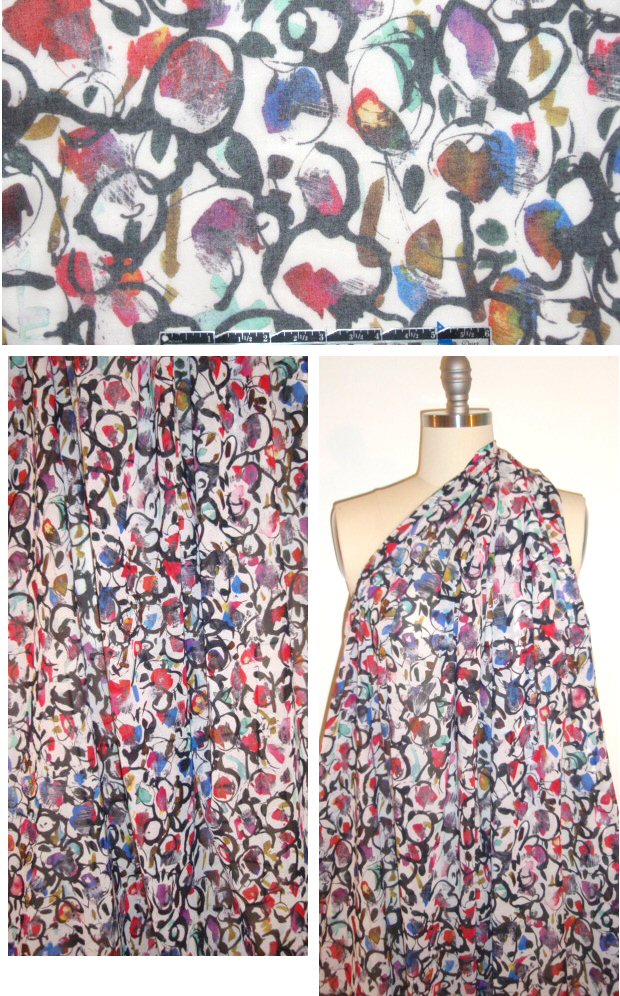 NY designer painterly scribbles cotton voile