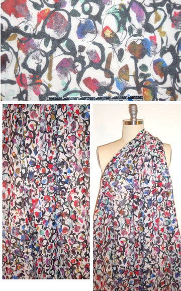 NY designer painterly scribbles cotton voile