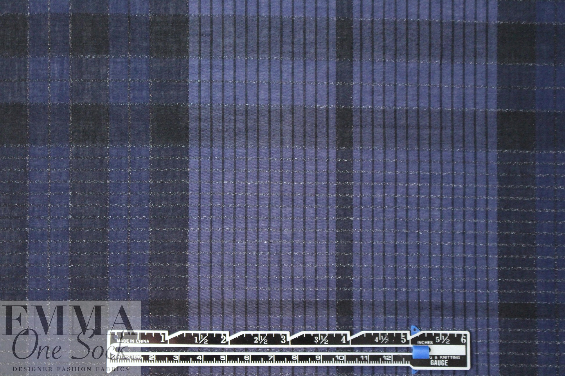 Italian navy/midnight/lurex plaid cotton voile