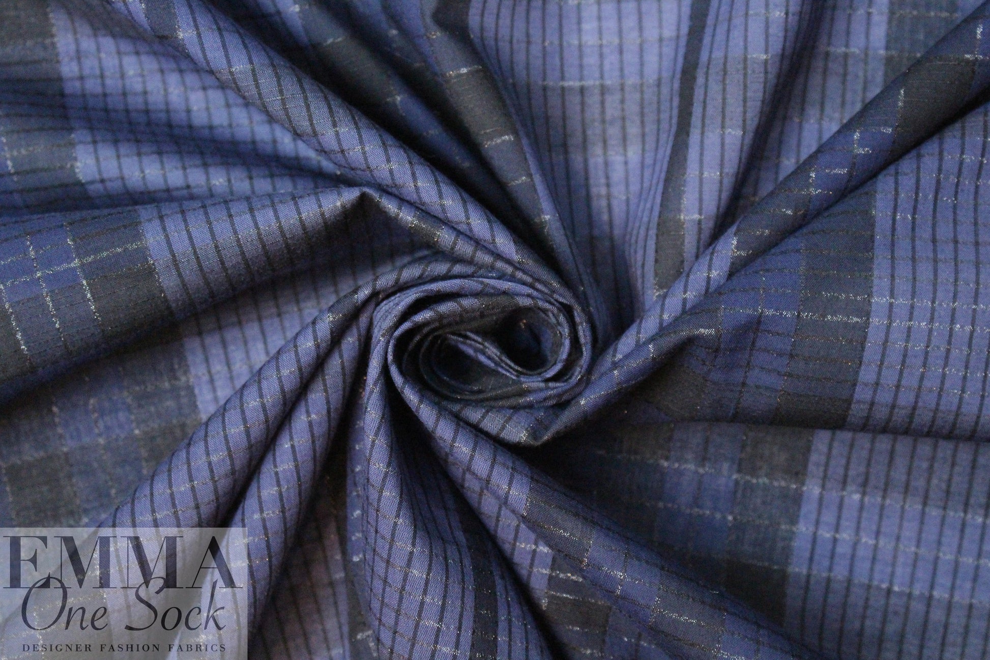 Italian navy/midnight/lurex plaid cotton voile