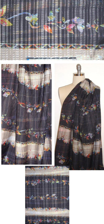 NY designer 'slatted' weave - floral stamp panel