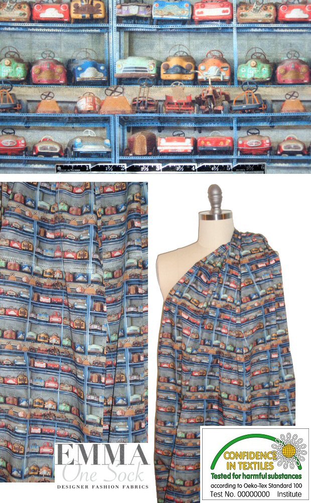 Dutch digital 'crazy car depot' cotton poplin woven