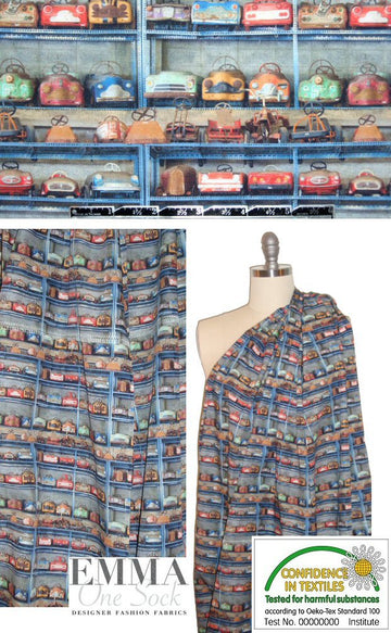 Dutch digital 'crazy car depot' cotton poplin woven 1 yard