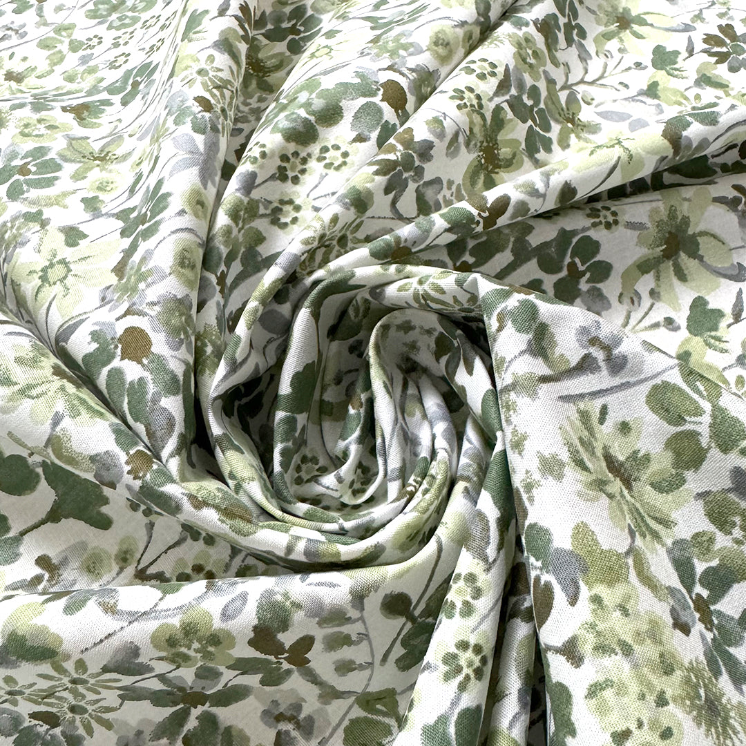 dainty floral cotton lightweight woven - sage green 1.25 yds