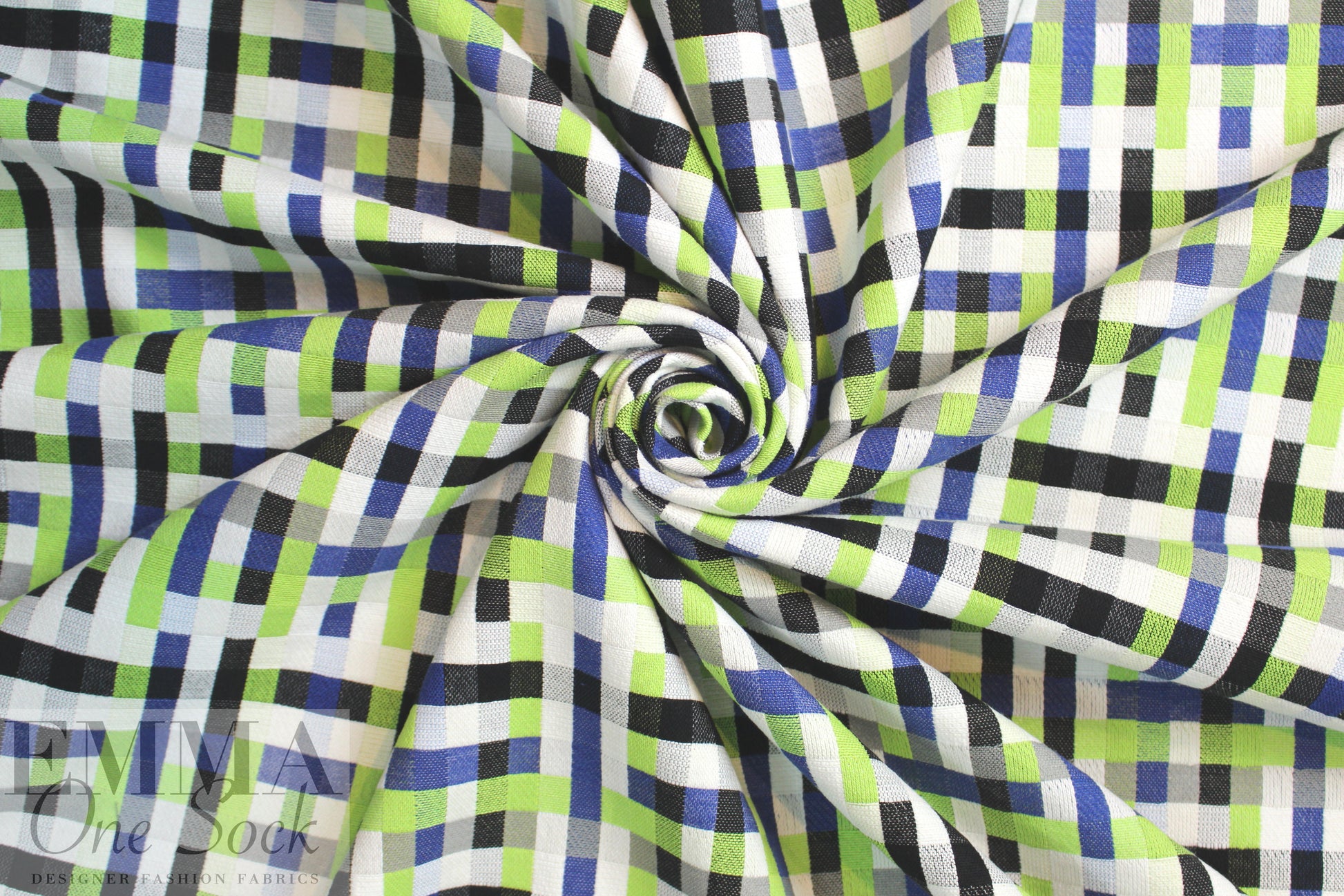 Italian cotton checked plaid fancy weave - blue/green