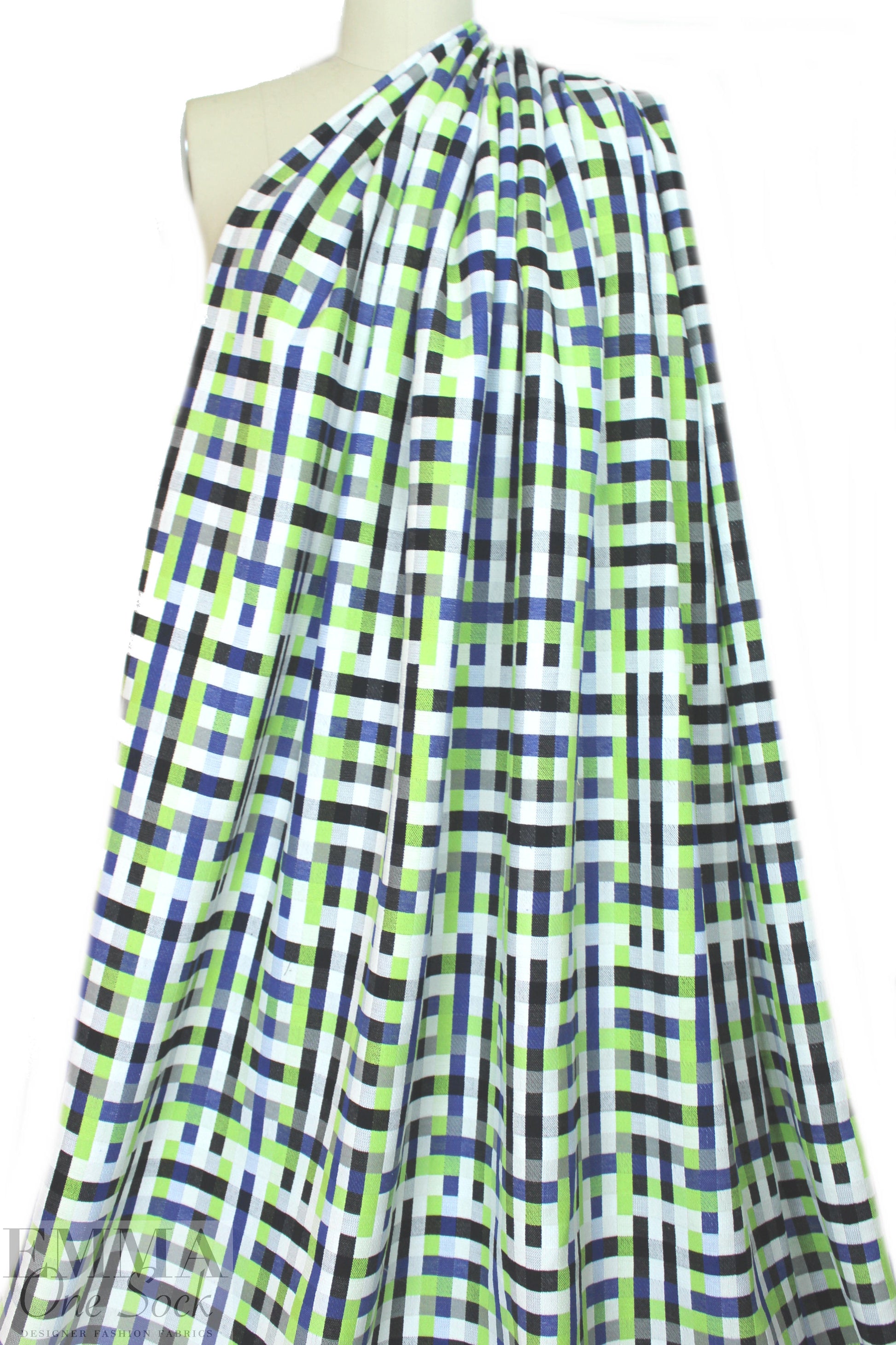 Italian cotton checked plaid fancy weave - blue/green