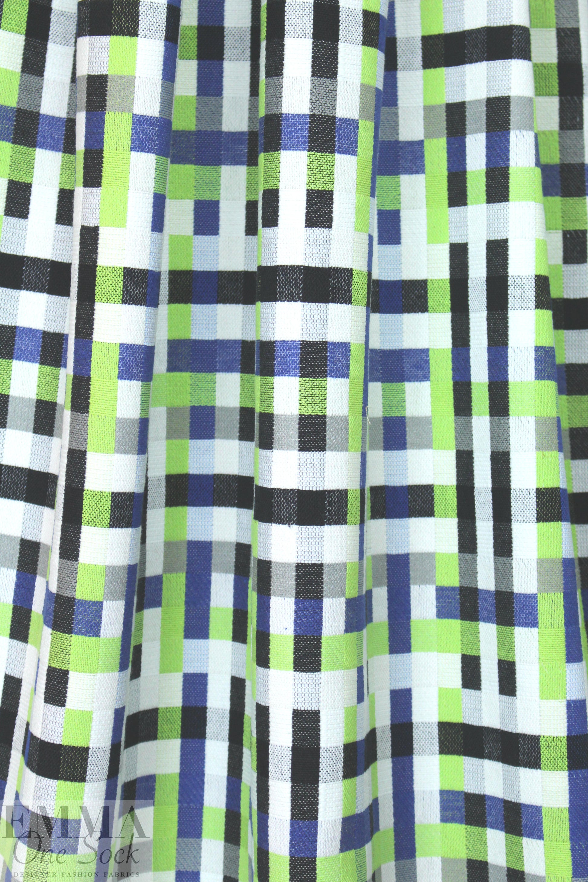 Italian cotton checked plaid fancy weave - blue/green