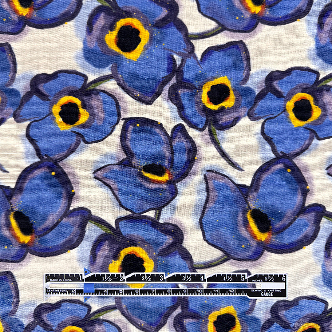 Italian 'forget-me-not' linen-look cotton woven