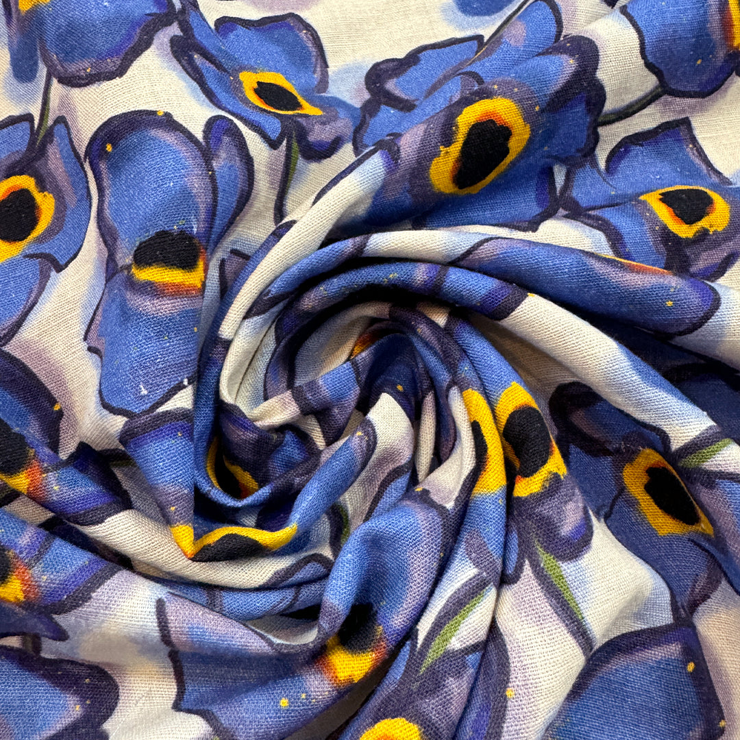 Italian 'forget-me-not' linen-look cotton woven