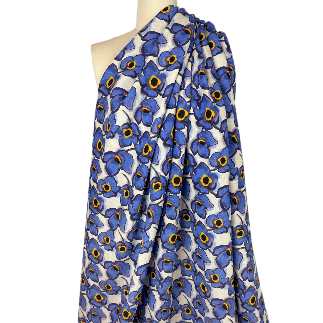 Italian 'forget-me-not' linen-look cotton woven