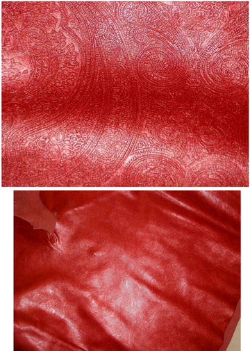 Paisley embossed cowhide - red