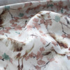 linen mid-weight woven, printed floral 'cranes'