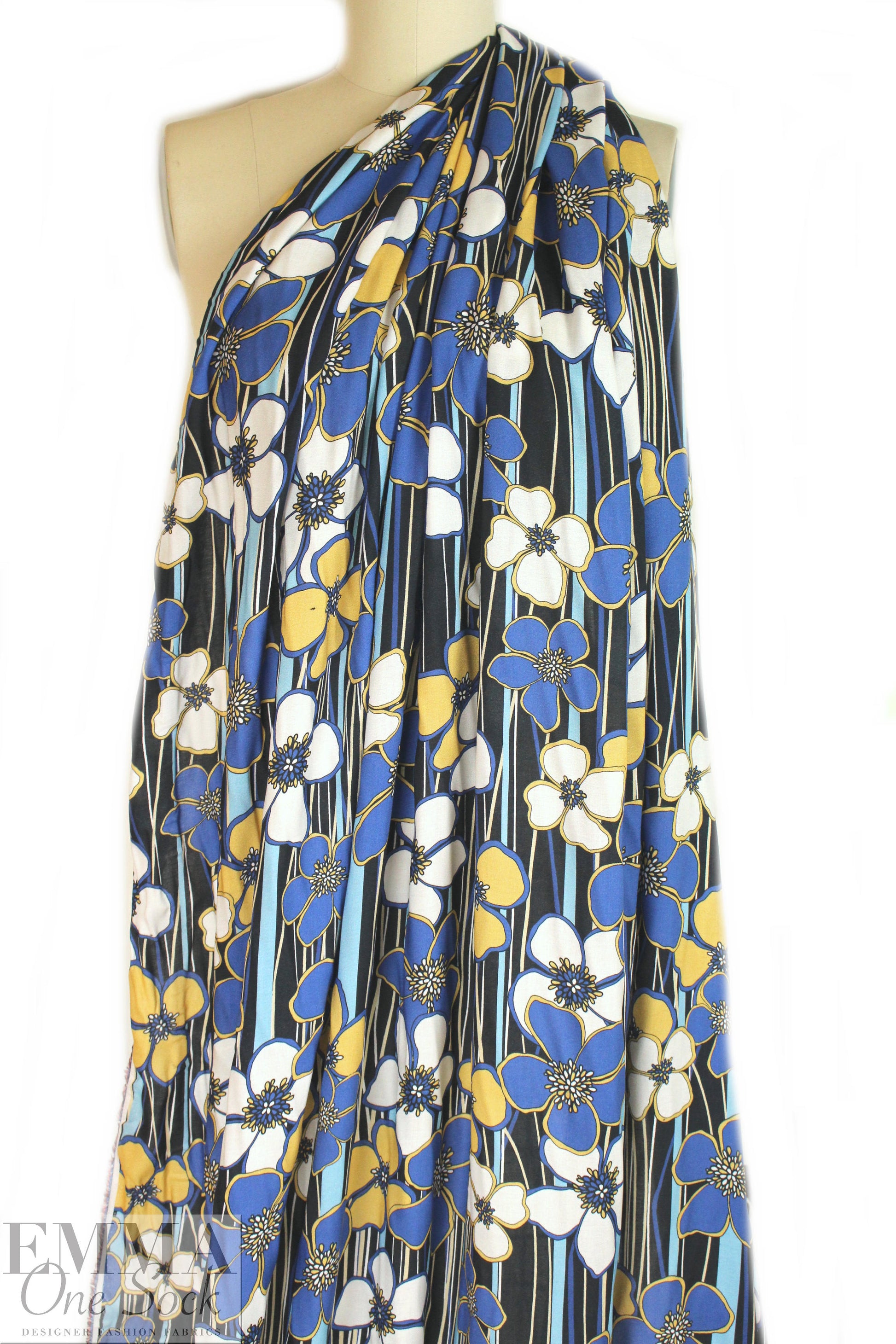 Italian viscose crepe woven - linear floral 1.66 yd