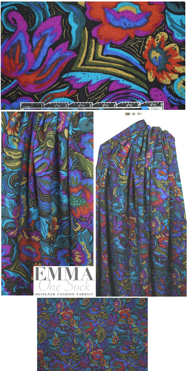 Italian stylized floral wool crepe woven