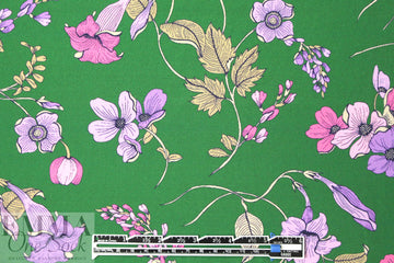 Italian botanicals on green silk crepe de chine