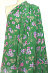 Italian botanicals on green silk crepe de chine 1.5 yds